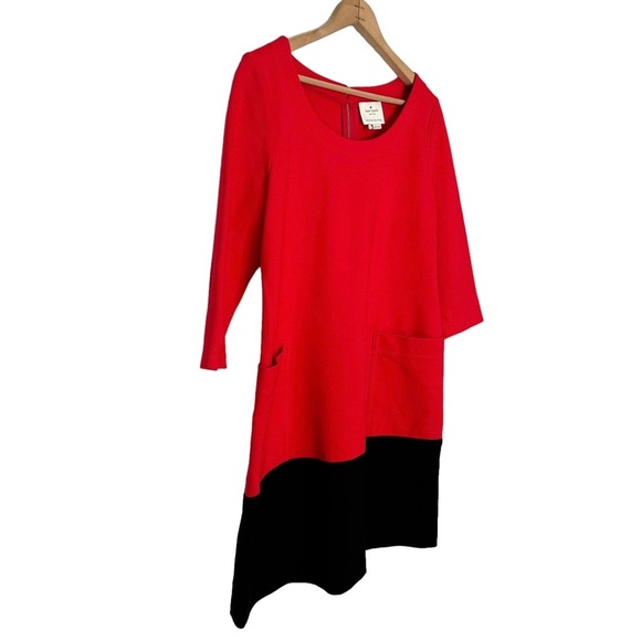 Kate Spade | Red and Black Racquel Ponte Color Block Shift Dress Size Large - Picture 2 of 7